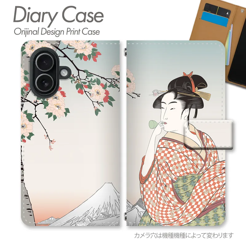 浮世絵の人物の柄の手帳型スマホケース