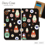 スマホケース手帳型カバーiphoneXPERIAGalaxyAQUOSマトリョーシカこけし人形