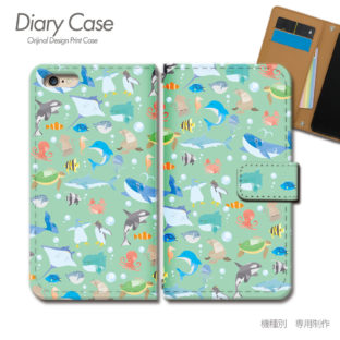スマホケース 手帳型 全機種対応 アニマル 携帯ケース d030501_04 動物 水族館 ペンギン エイ イルカ ケース カバー